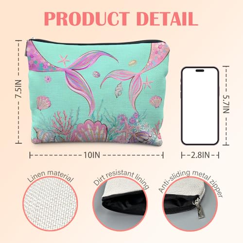 KBRCT Mermaid Tail Neon Makeup Bag - Ocean & Beach Gift, Travel Cosmetic Pouch for Women, Coastal Preppy Design, Variant 2