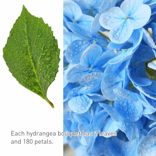20-Inch Light Blue Artificial Hydrangea Flowers - 3 Pcs Real Touch