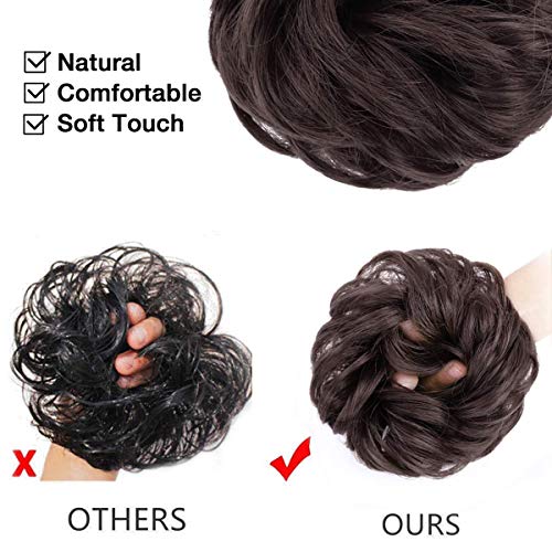 MORICA 2PCS Dark Brown Messy Bun Hair Extensions for Women, Adjustable Synthetic Hairpiece