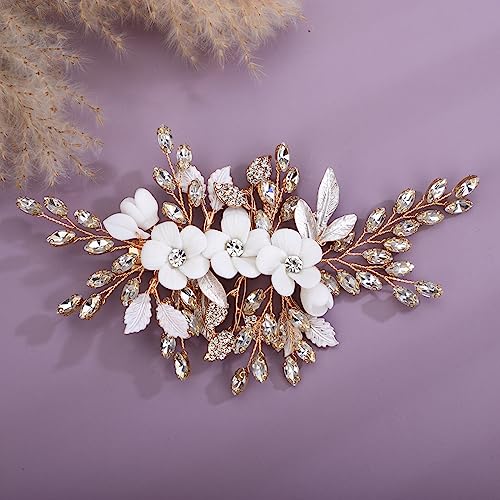Gold Crystal Flower Hair Clip - Rhinestone Bridal Barrette for Wedding