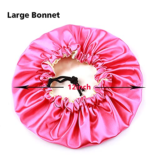 ELIHAIR Large Satin Sleep Bonnet for Frizzy Hair - Reversible & Adjustable Rose/Beige