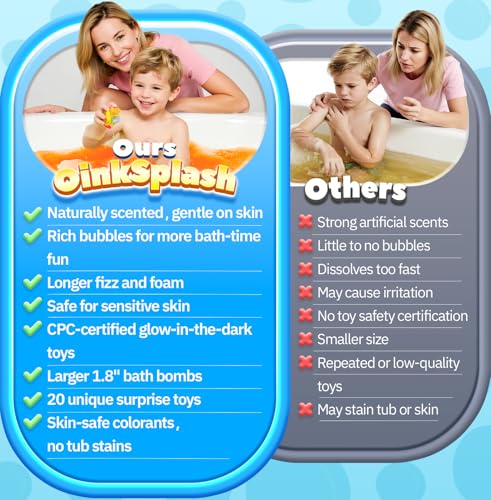 OinkSplash 20-Pack Organic Bath Bombs for Kids with Glow-in-the-Dark Toys