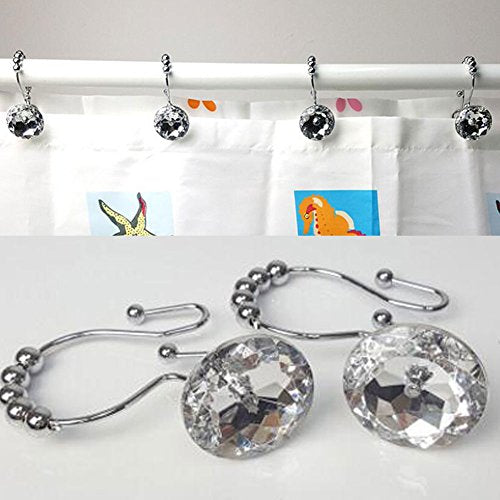 Luxury Way Rhinestone Shower Curtain Hooks - 12 Pack, Rustproof