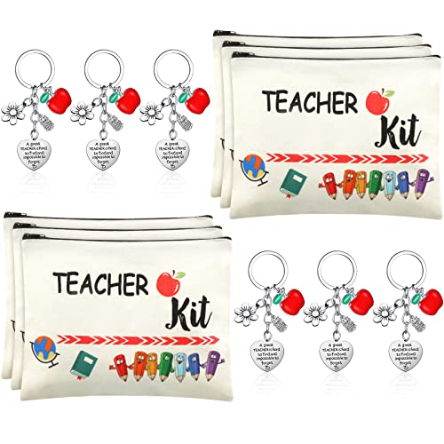 12-Piece Teacher Appreciation Gift Set: 6 Canvas Makeup Bags & Keychains