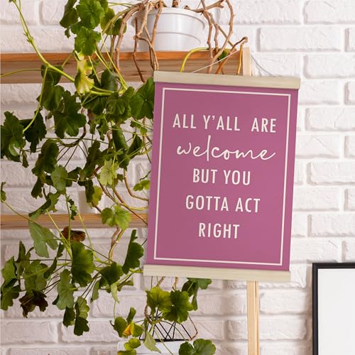 Funny Pink Welcome Poster with Wooden Frame - 12x16 Inch Wall Art