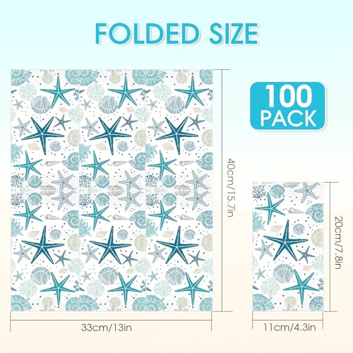 100 Coastal Paper Napkins - Starfish & Seashell Design for Parties