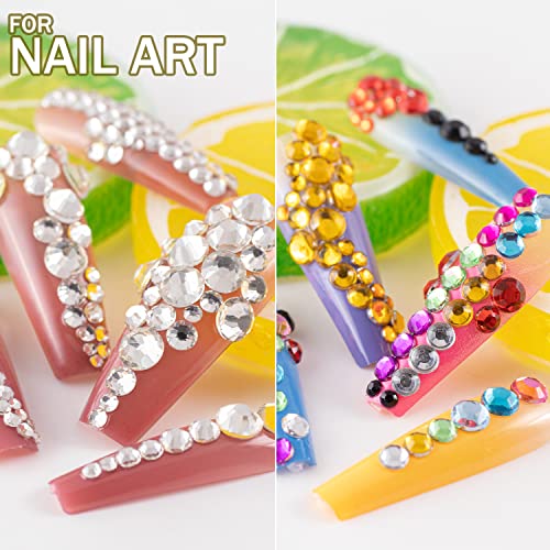 BELLEBOOST 4520Pcs Nail Art Rhinestones Set - 12 Colors & 6 Sizes with Picker & Tweezer (Transparent White & Mixed Color)