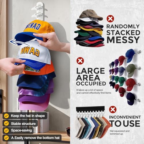 Hat Organizer Wall Hooks - 2 Pack for Up to 20 Hats