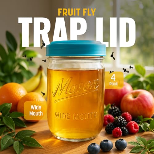 Fruit Fly Catching Lids for Wide Mouth Mason Jars - 4 Pack