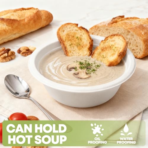W&Y 12 oz Compostable Paper Bowls - 100 Count, Heavy-Duty & Microwave-Safe