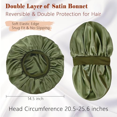 ROYBENS Large Satin Sleep Bonnet Set E for Curly & Natural Hair