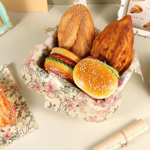 150 Sheets Pink Floral Wax Paper for Food Wrapping, 9.8x8.3