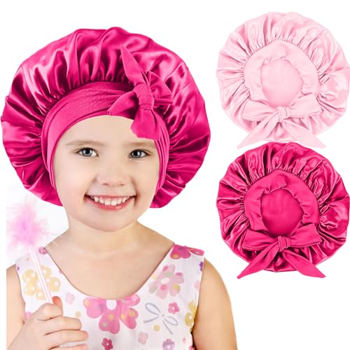 Kids Satin Bonnets for Girls - 2 Pack Hypoallergenic Sleep Caps