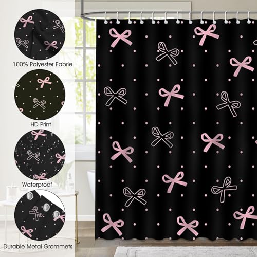 Pink Bow Shower Curtain - Waterproof Polyester, 72x72 Inch