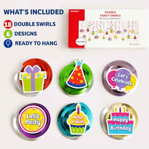 HonuGoGo 18-Piece Happy Birthday Decorations – Colorful Hanging Swirls
