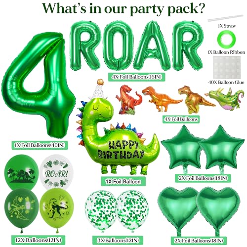 Dinosaur Birthday Balloon Set - 29 Pieces for 4th Birthday Party
