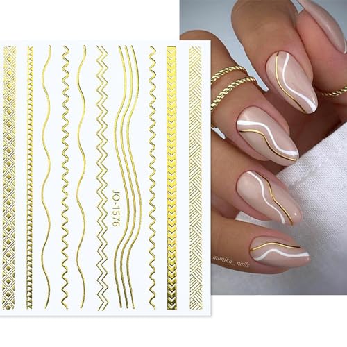 Gold Nail Stickers - 12 Sheets 3D Self-Adhesive Nail Decals