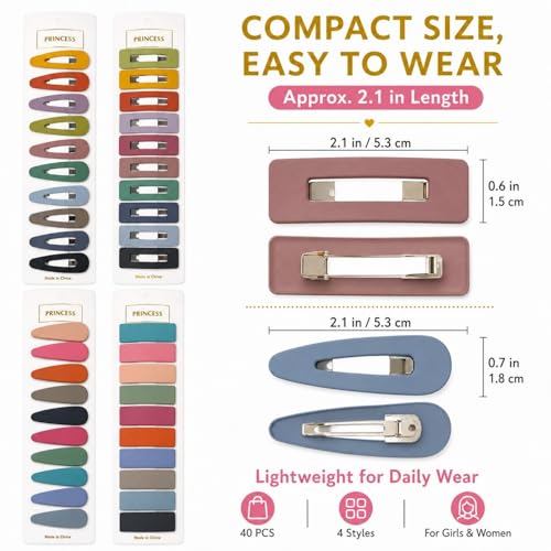 B.PHNE 40 Pcs Small Hair Barrettes for Women - Mixed Cutout & Solid Non-Slip Snap Clips