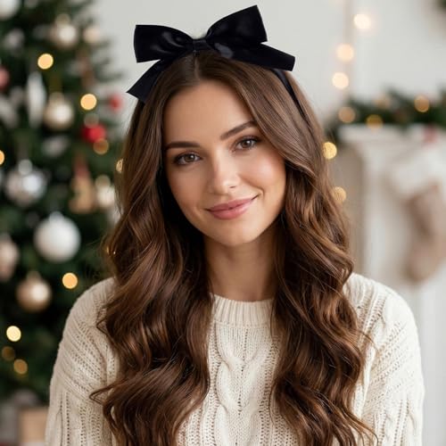 HINZIC Black Satin Bow Headband for Women - Non-Slip Design