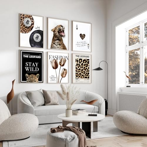 Set of 6 Leopard Print Wall Art Posters | Stylish 8x10 Decor