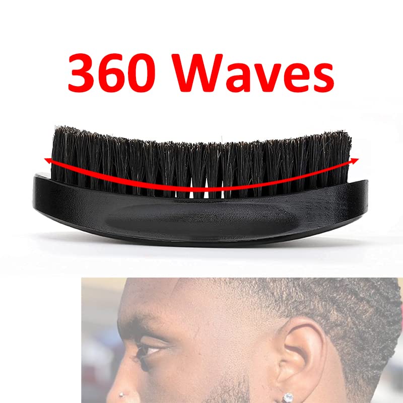LexRory Black Medium Hard Curved Wave Brush for Men - Beech & Boar Bristle Styling Tool