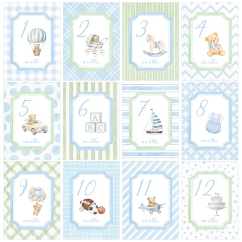 Monthly Milestone Cards for Baby Boys - Watercolor Design Set
