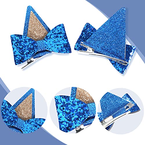 Blue Glitter Dog Ears Hair Clips - 2.5 Inch Barrettes for Parties