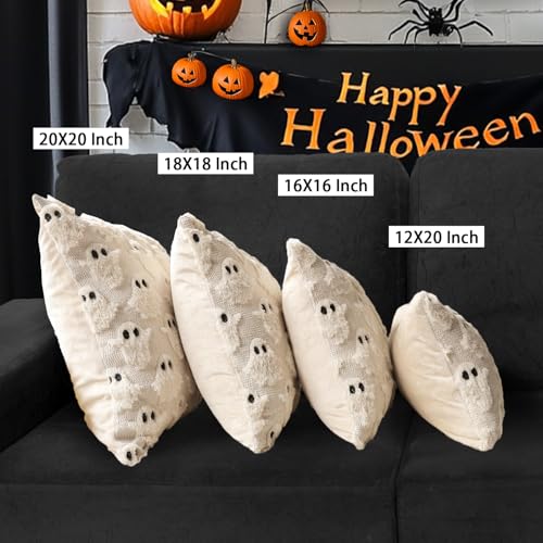 Halloween Ghost Pillow Covers Set of 2 - 18x18 Beige Plush