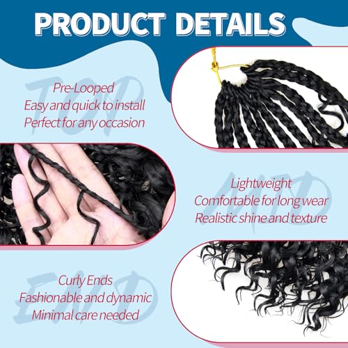 BYKSVIOC 10 Inch Goddess Box Braids Crochet Hair - 8 Packs, 1B