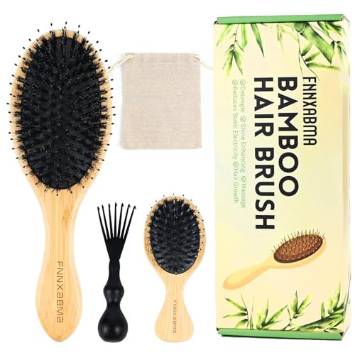 Boar & Nylon Bristle Hair Brush Set for All Hair Types - Detangles & Smoothes