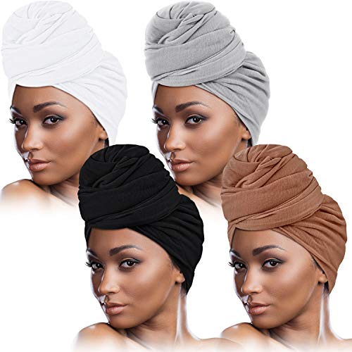 SATINIOR 4-Pack Stretch Head Wraps for Women - Soft Turbans & Scarves