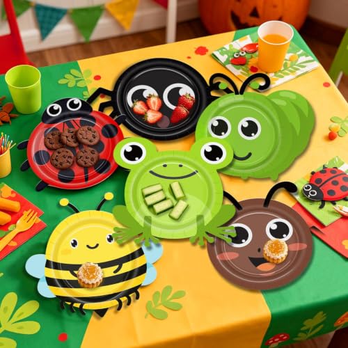 60 Bugs Party Plates - Ladybug, Bee, Frog & Insect Designs