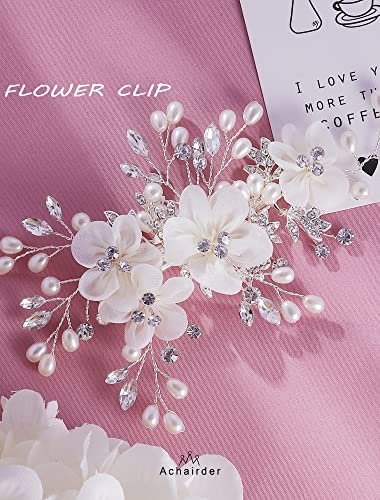 Achairder Bridal Wedding Hair Comb with Mesh Flowers and Rhinestones