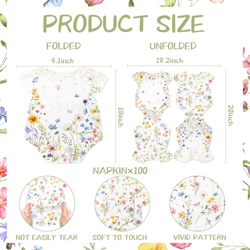 Wildflower Dress Bodysuit Napkins - 100 Pcs Spring Baby Shower Decorations