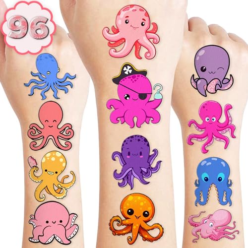 Octopus Themed Temporary Tattoos - 100pcs Waterproof Marine Stickers for Kids & Parties