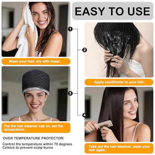 Yinhing Hair Steamer Cap for Deep Conditioning, 3-Heat Electric Thermal Hat