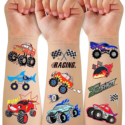 Gabizafia 75 Pcs Toddler Tattoos Hot Car Wheels Monster Truck Party Favors (Car Truck Tattoo) - 4 Sheets, 21x15cm