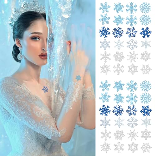 ASVNRES Glitter Snowflake Temporary Tattoos 120PCS - 5 Sheets Winter Snowflake Stickers for Face & Body, Kids & Adults, Festive Party Favors