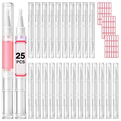 DupakSYS 25 Pack 3ml Empty Nail Oil Pen with Labels for Cuticle & Nail Growth
