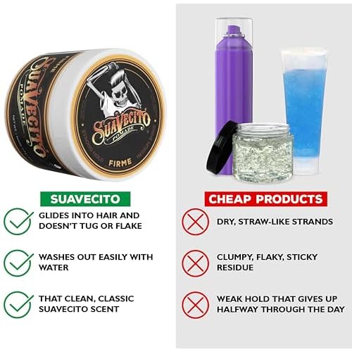 Suavecito Pomade Firme (Strong) Hold 4 oz, 1 Pack - Pomade For Men - Medium Shine Water Based Wax Like Flake Free Hair Gel - Easy To Wash Out - All Day Hold For All Hair Styles
