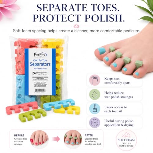 ForPro Comfy Foam Toe Separators - 24 Pairs, Individually Wrapped