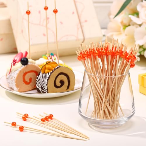 Reallnaive 300 Pcs Pearl Cocktail Picks - 4.7 Inch Bamboo Skewers
