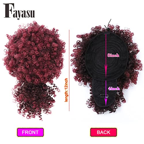 Afro Puff Drawstring Ponytail Extension with Bangs - Short Red