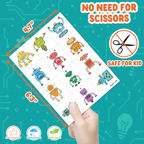 Cute Robot Temporary Tattoos for Kids - 60 PCS Pre-Cut Stickers