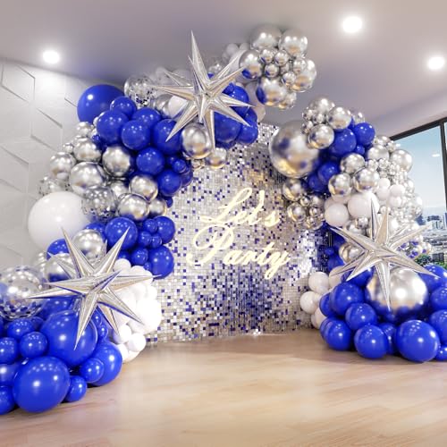 FOTIOMRG Royal Blue & Silver Balloon Arch Kit - 131pcs for Parties