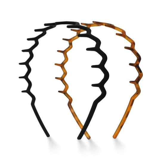 Zig Zag Headbands for Women - Non-Slip Plastic Hair Accessories | Comfortable Comb Design - Tortoise & Black - 2 Pack