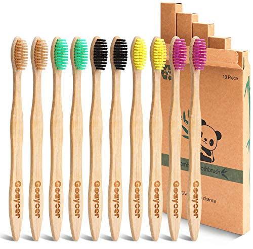 Bamboo Toothbrushes 10 Pack, Medium Soft Bristles BPA Free