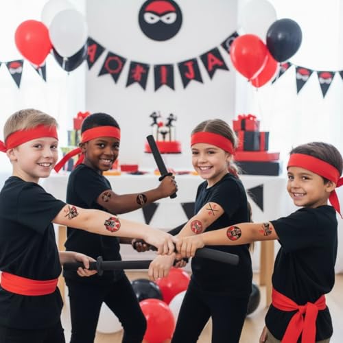 Assorted Red & Black Ninja Temporary Tattoos for Kids, 72 Count, 1.5