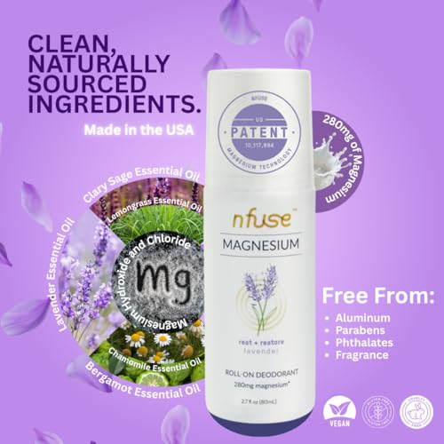 nfuse Magnesium Roll-On Deodorant - Aluminum-Free Natural Lavender Scent