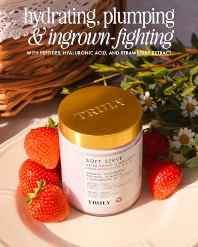 Truly Beauty Soft Serve After Shave Plump Cream - Hydrating Body Lotion with Hyaluronic Acid & Peptides, Strawberry Vanilla Scent